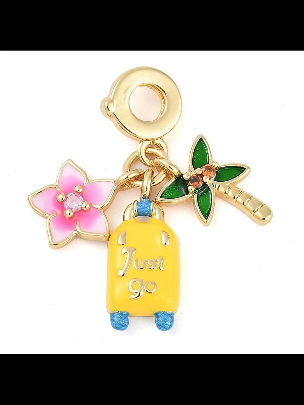 Necklace charm - yellow suitcase with floral and palm tree pendant